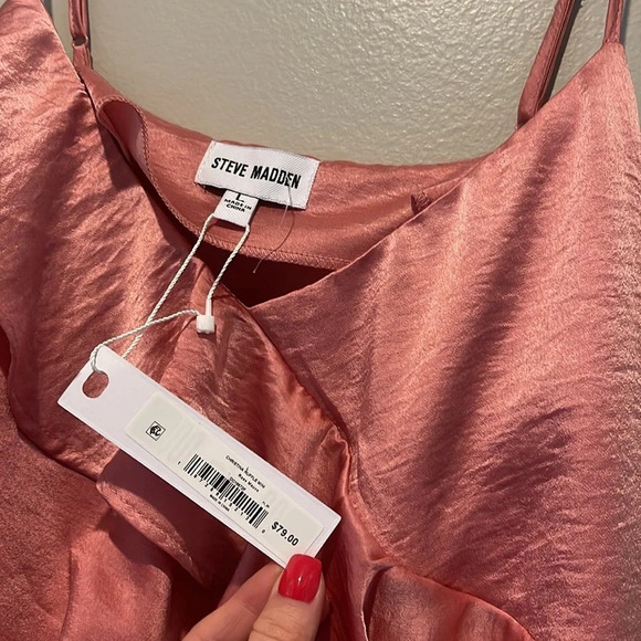 Steve Madden Christina Ruffle Satin Midi Dress sz L NWT - Picture 11 of 11